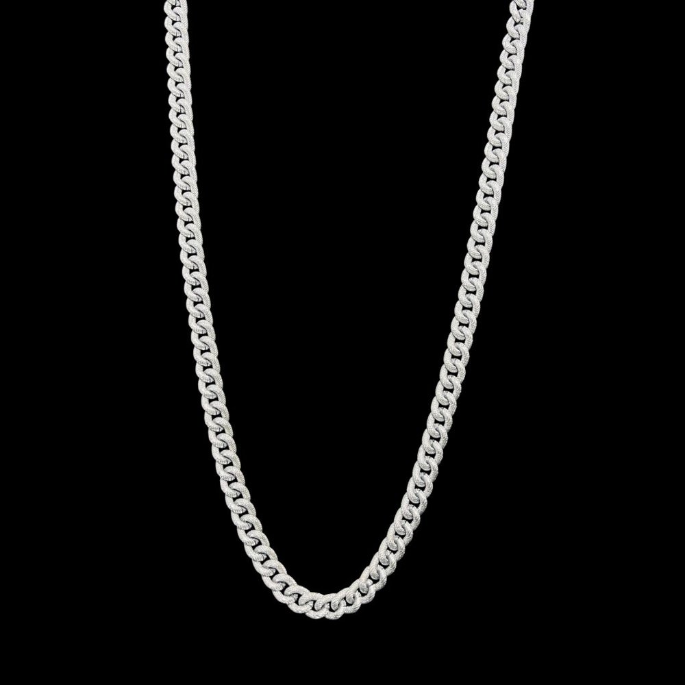 Long Silver Tone Textured Curb Chain Necklace (5109)